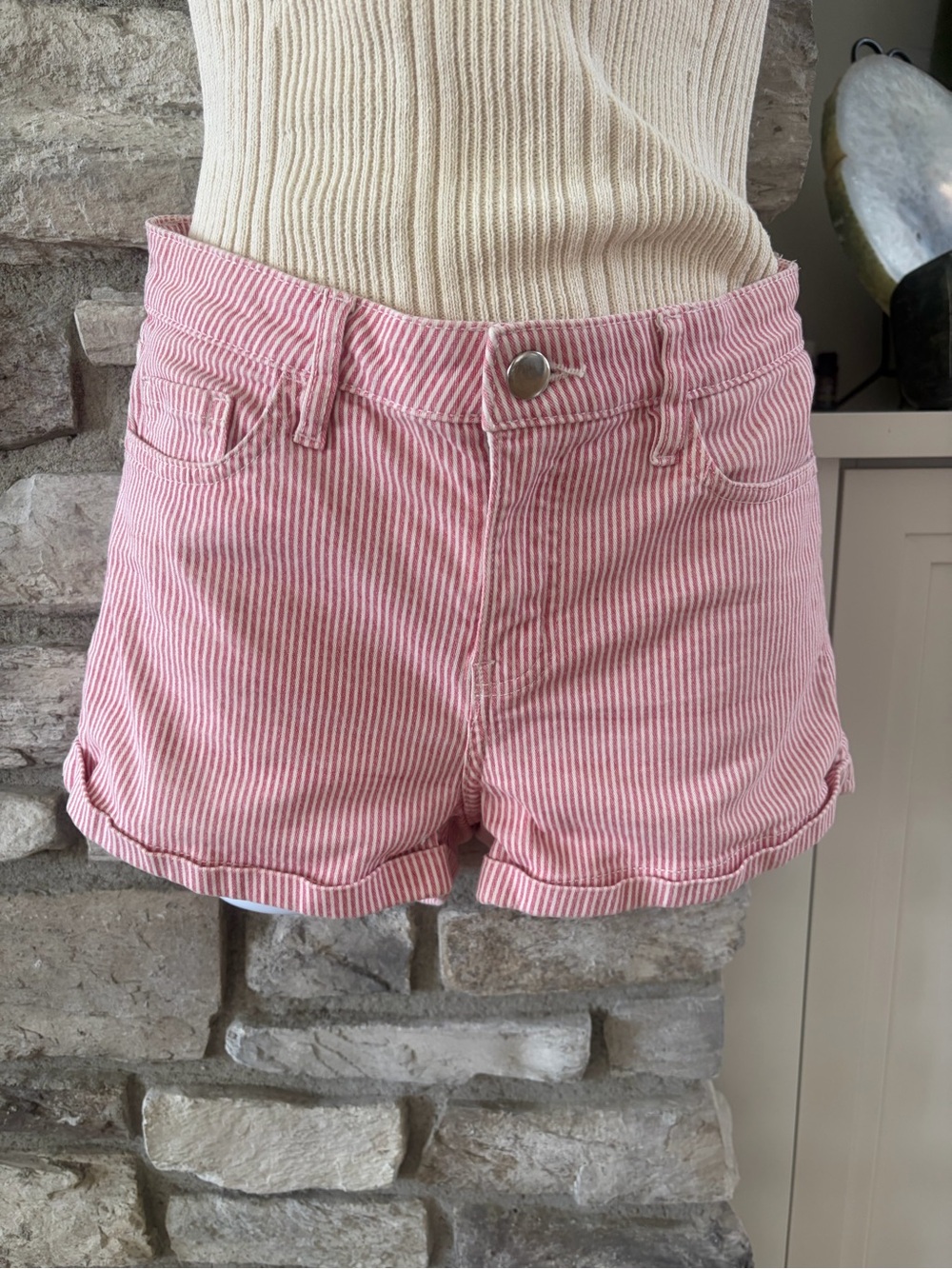 H&M Pink Striped Denim Shorts